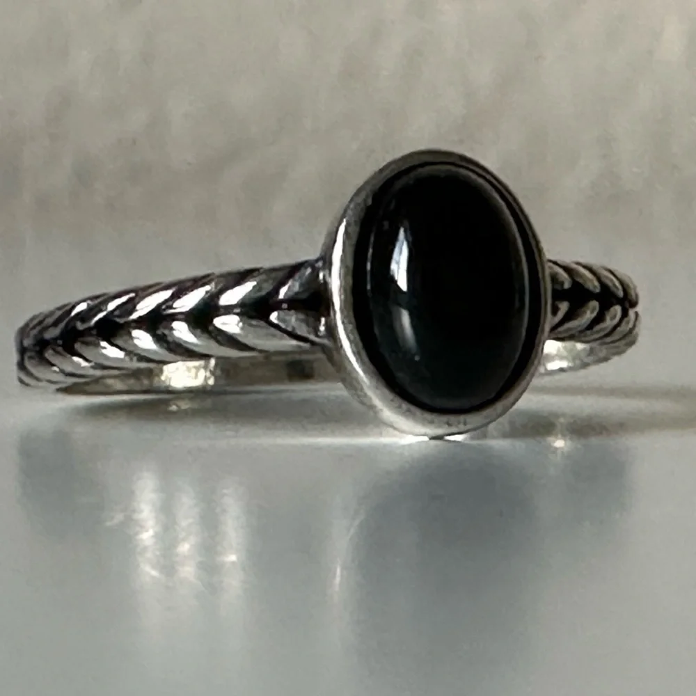 Sterling Silver Braided Onyx Ring
